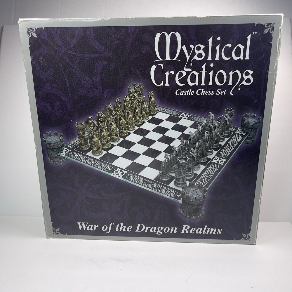 Mystical Creations Castle Chess Set War of the Dragon Realms Glass Board